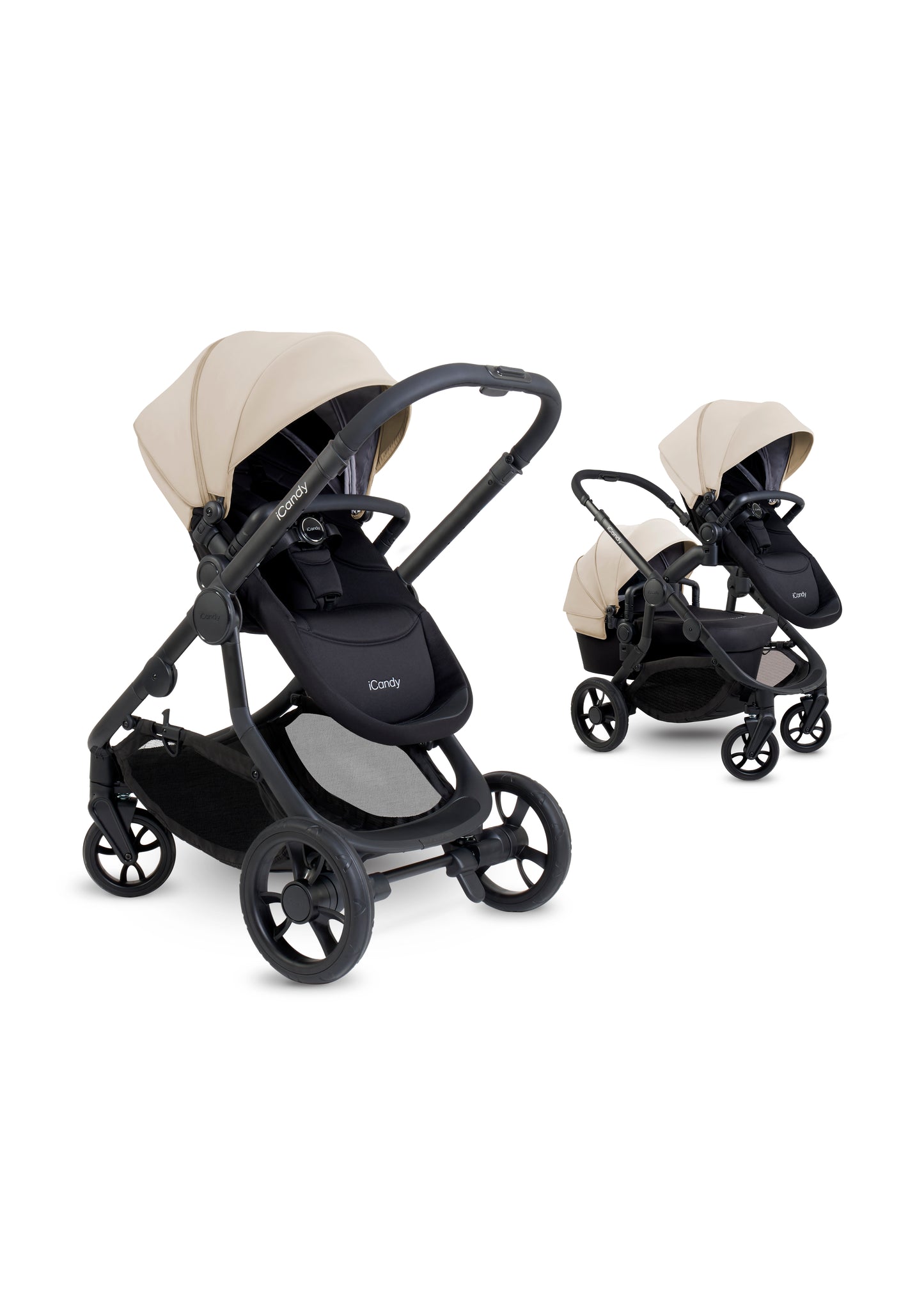 The iCandy Orange 4 in Latte as a complete bundle, showcasing a range of accessories.