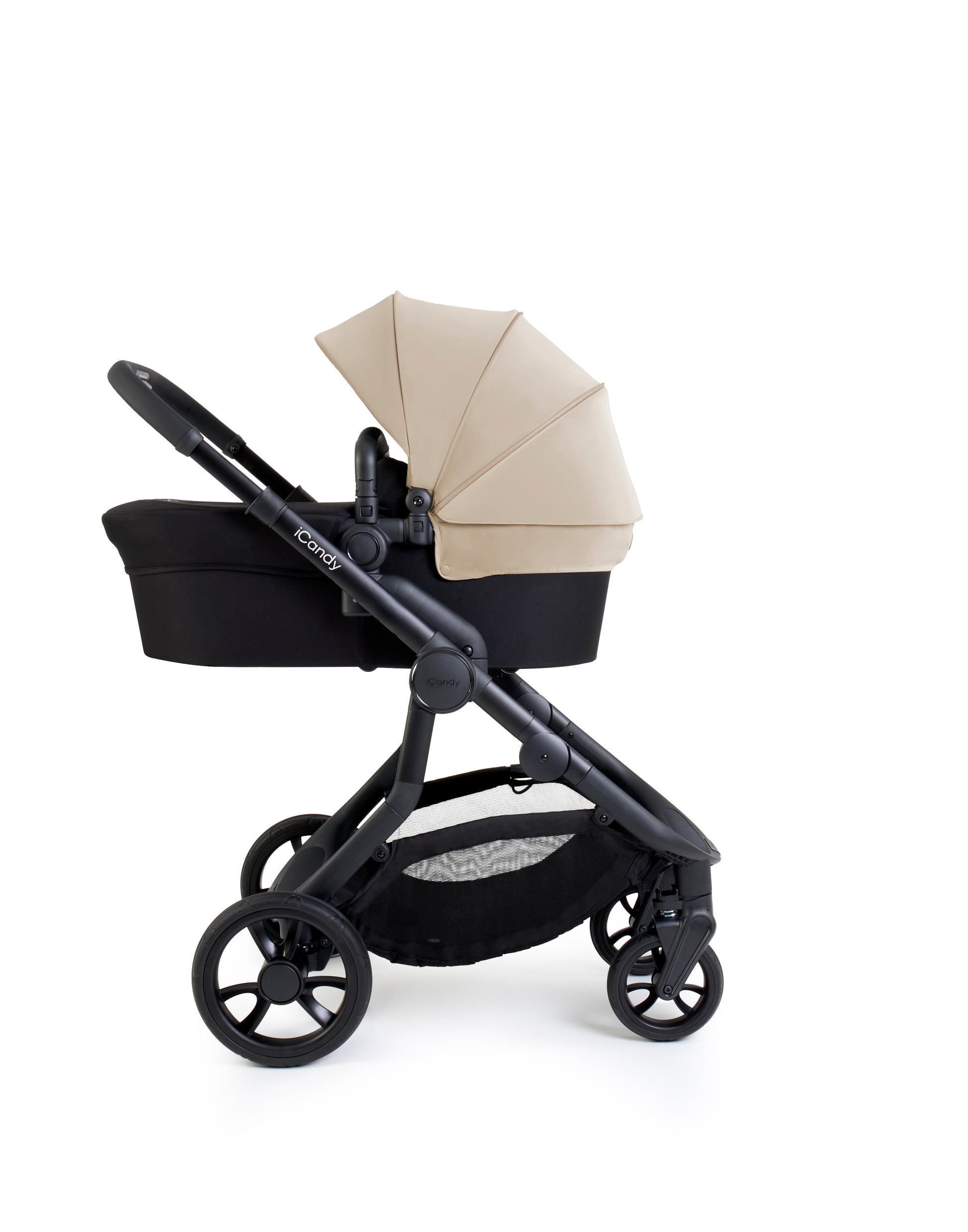 The iCandy Orange 4 in Latte as a complete bundle, showcasing a range of accessories.