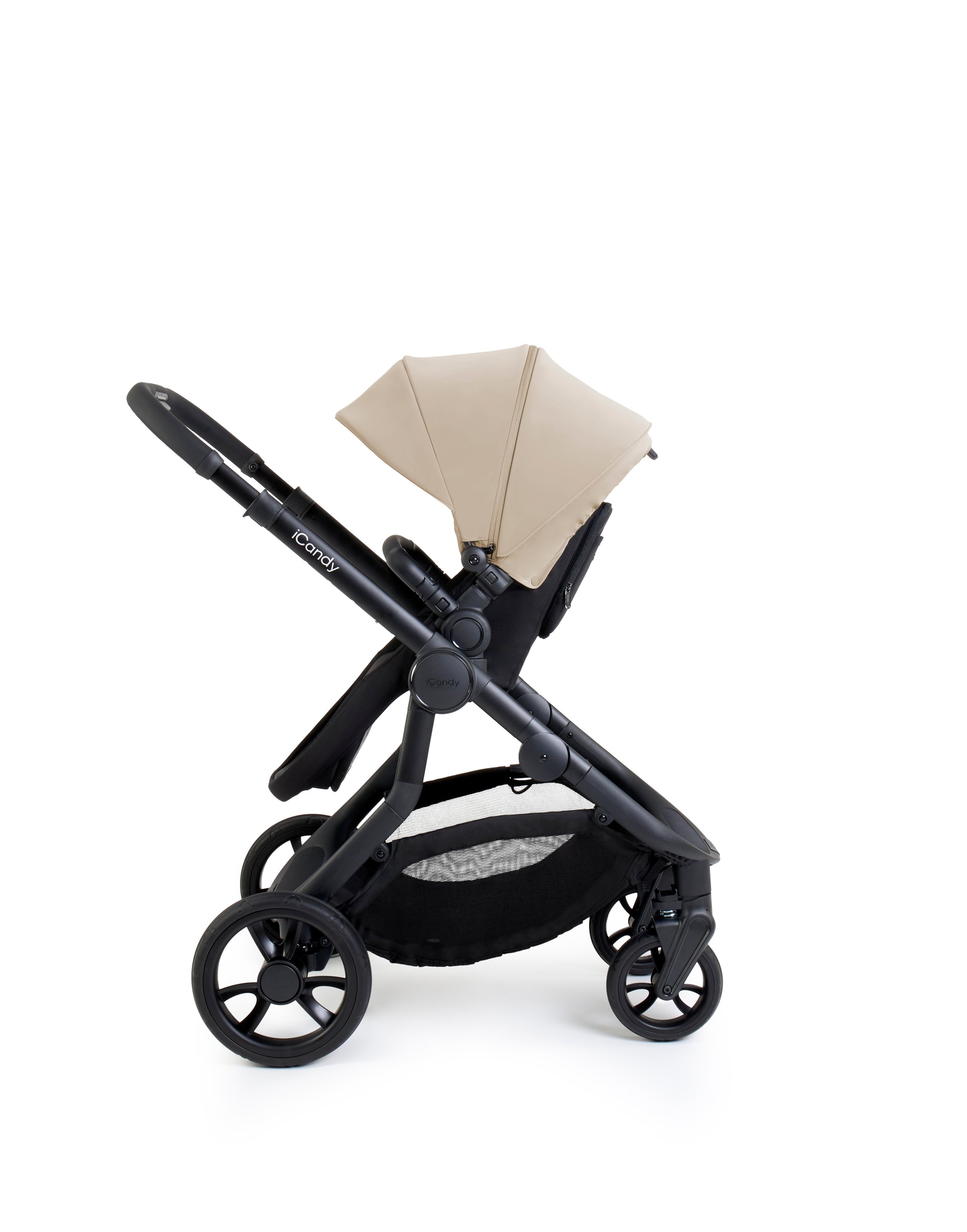 The iCandy Orange 4 in Latte as a complete bundle, showcasing a range of accessories.
