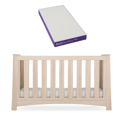 Isla Cot bed in ash with a Snuz duo mattress