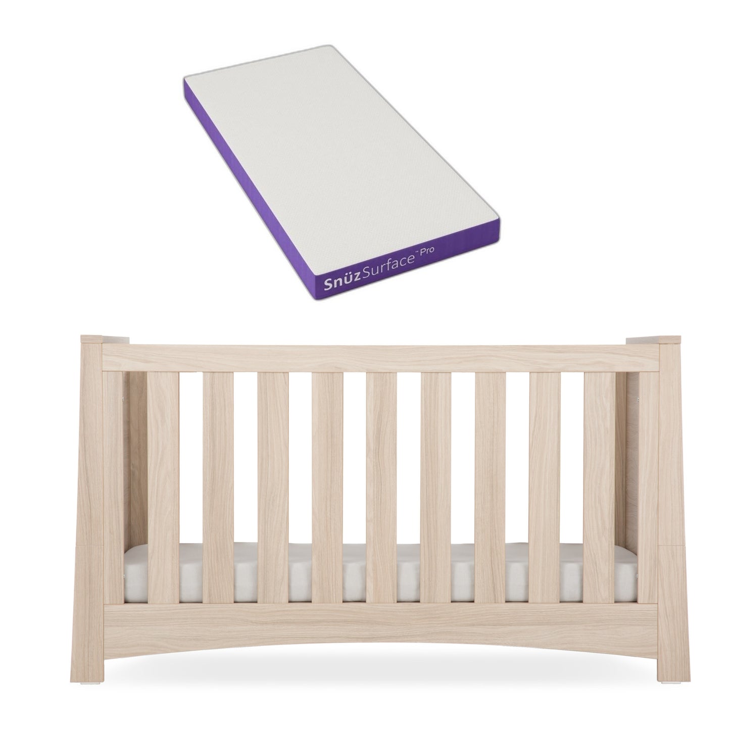 Isla Cot bed in ash with a Snuz Pro Mattress