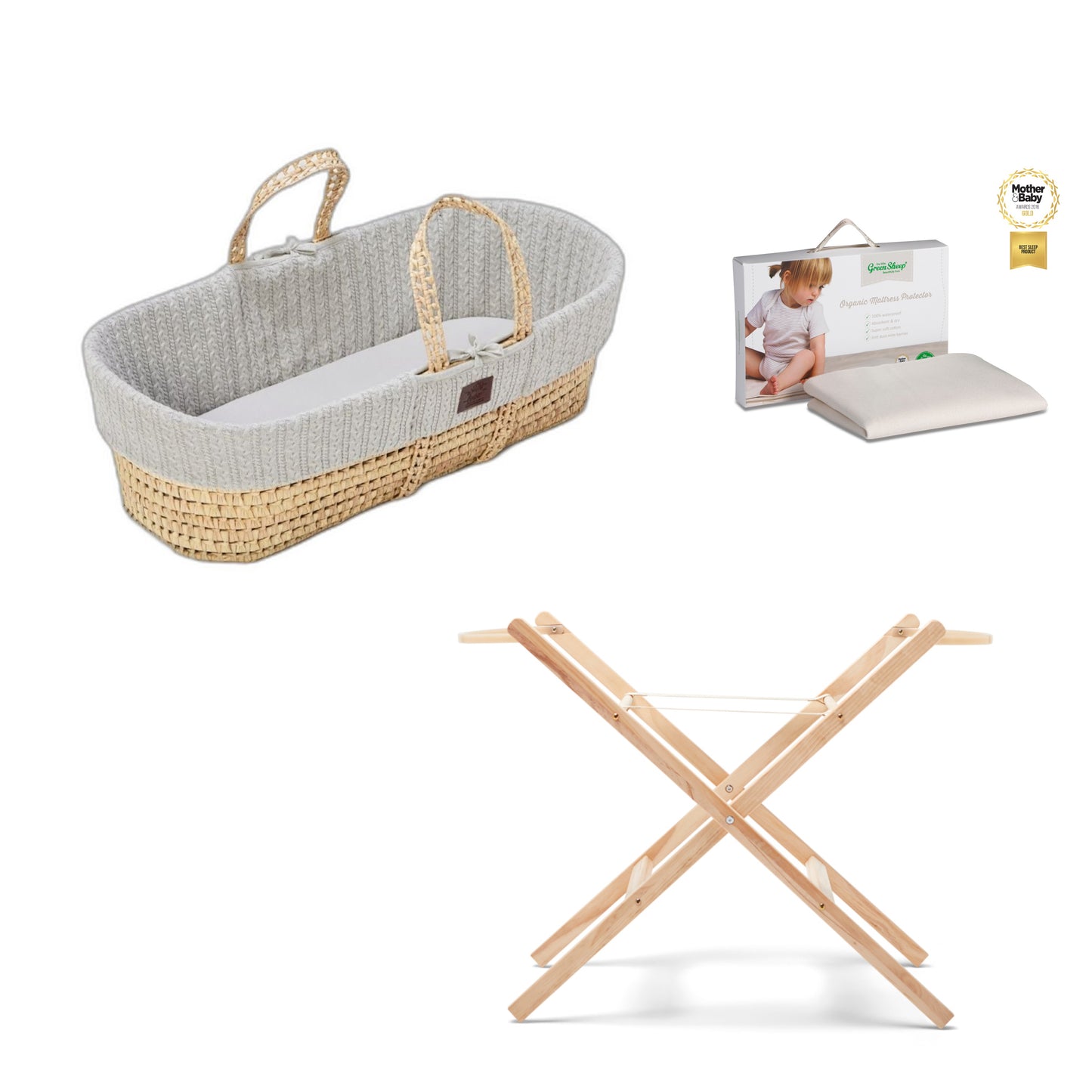 Moses Basket Bundle in dove with stand and protector 