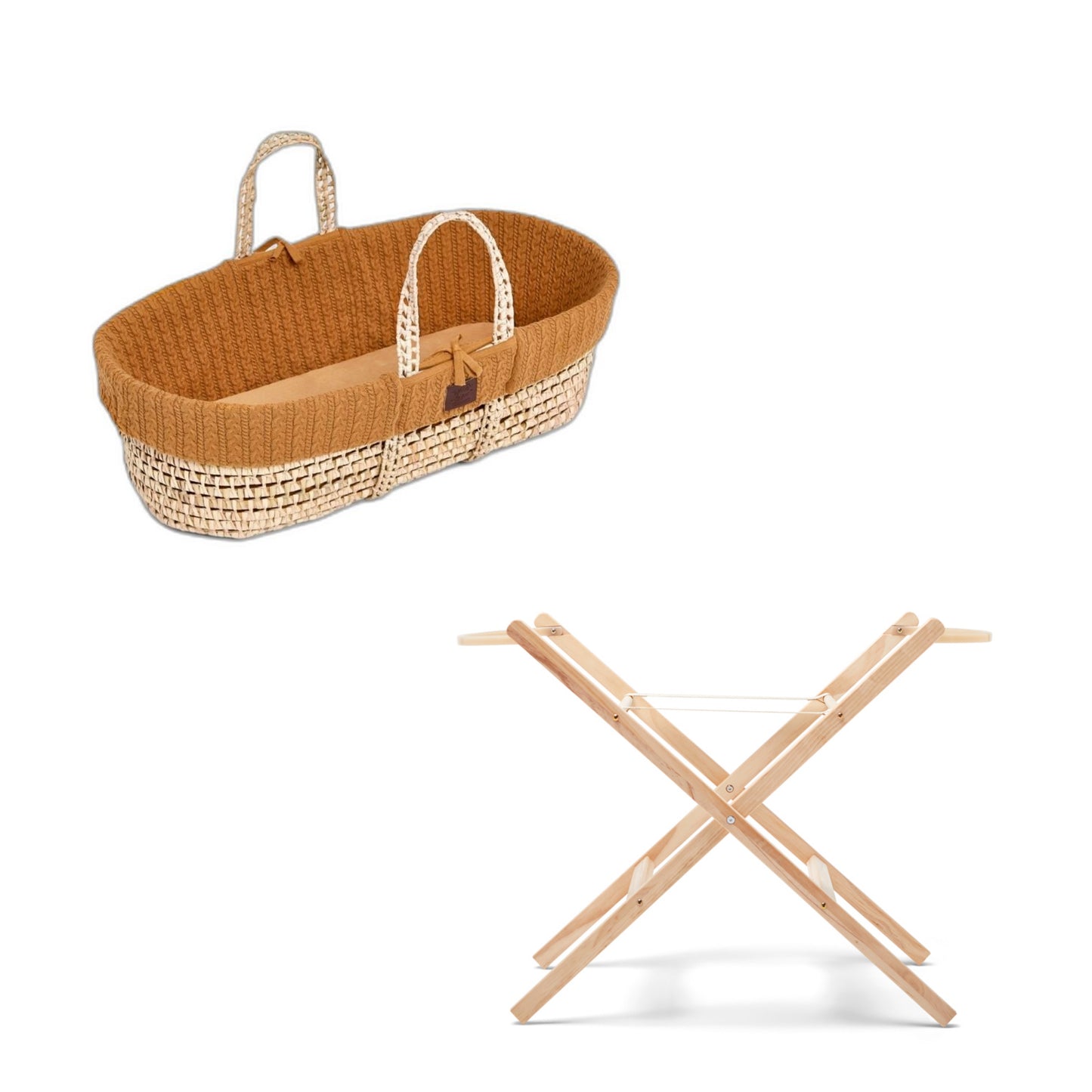 Moses Basket Bundle in honey with stand