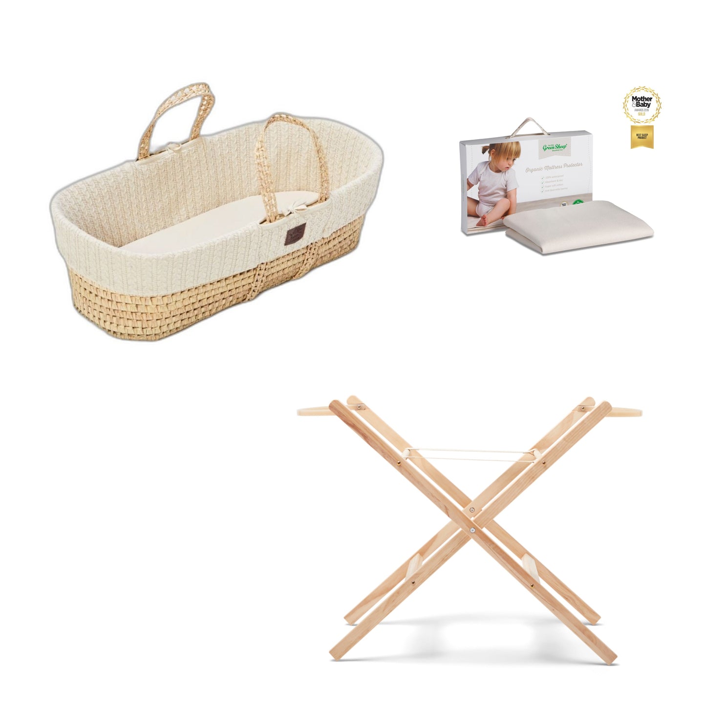 Moses Basket Bundle in linen with stand and  protector