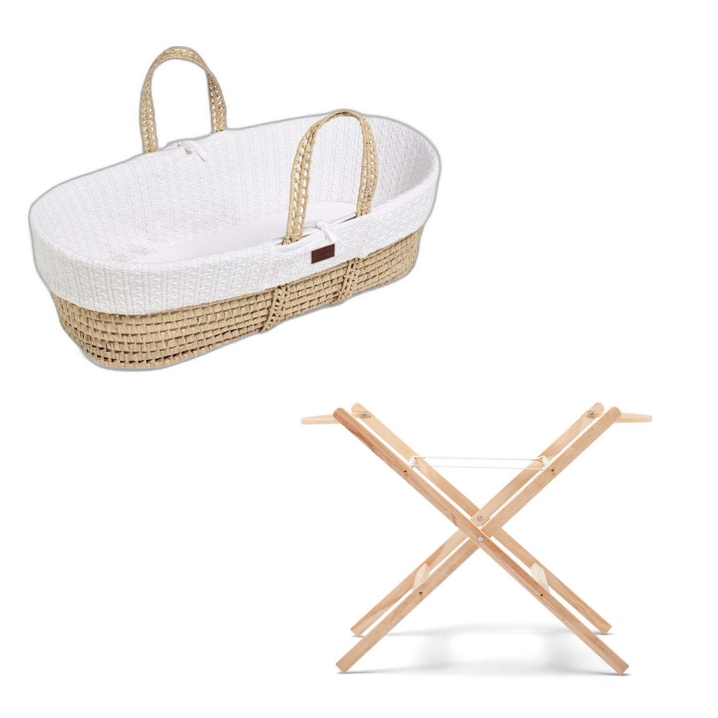 Moses Basket Bundle in white with stand