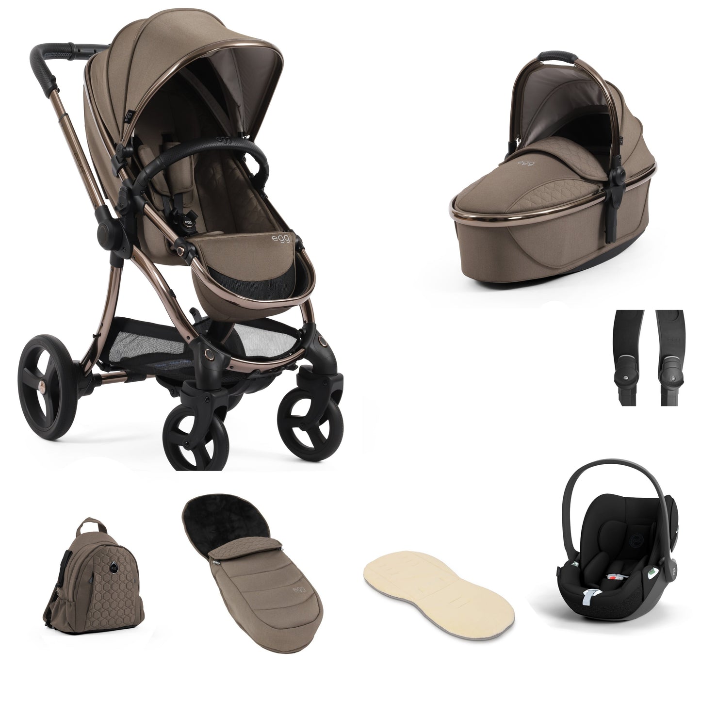 Egg 3 stroller in Mink with cloud t with accessories