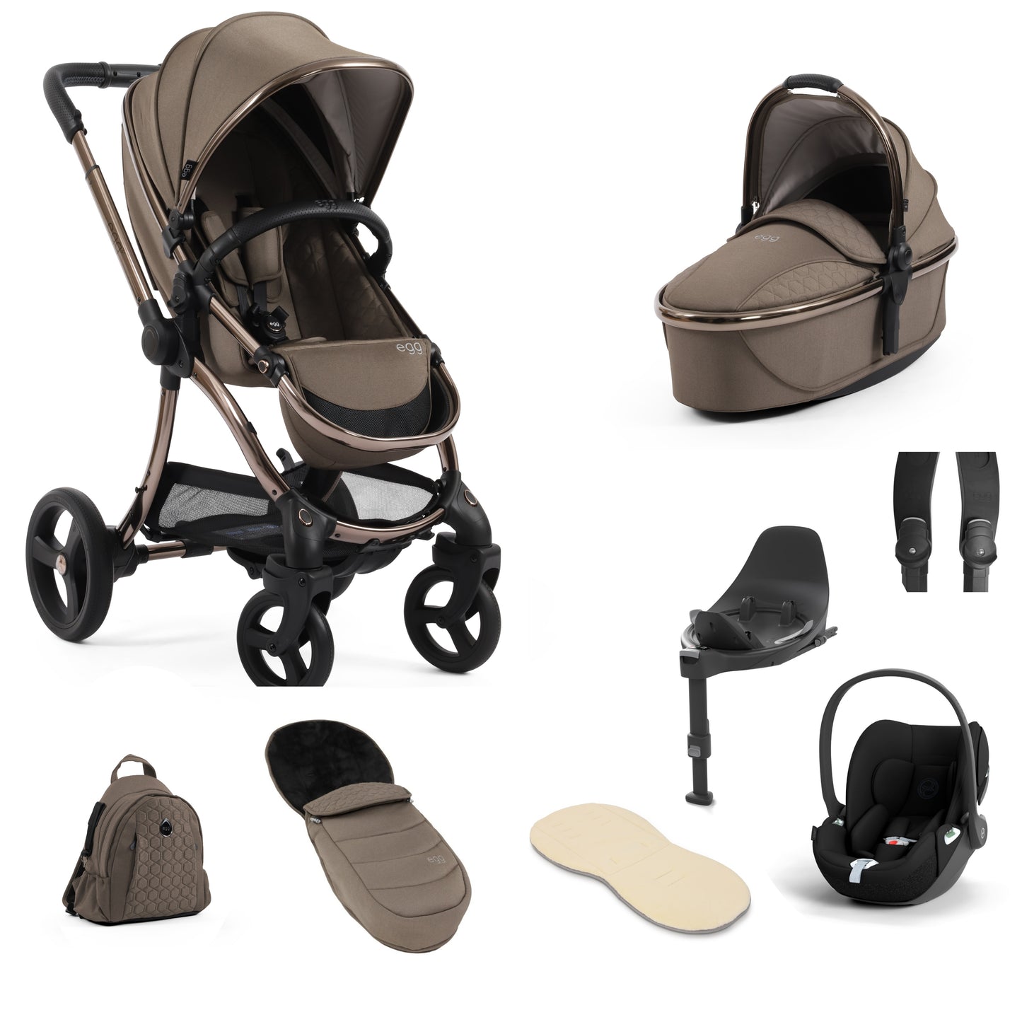 Egg 3 stroller in Mink with cloud t and base with accessories