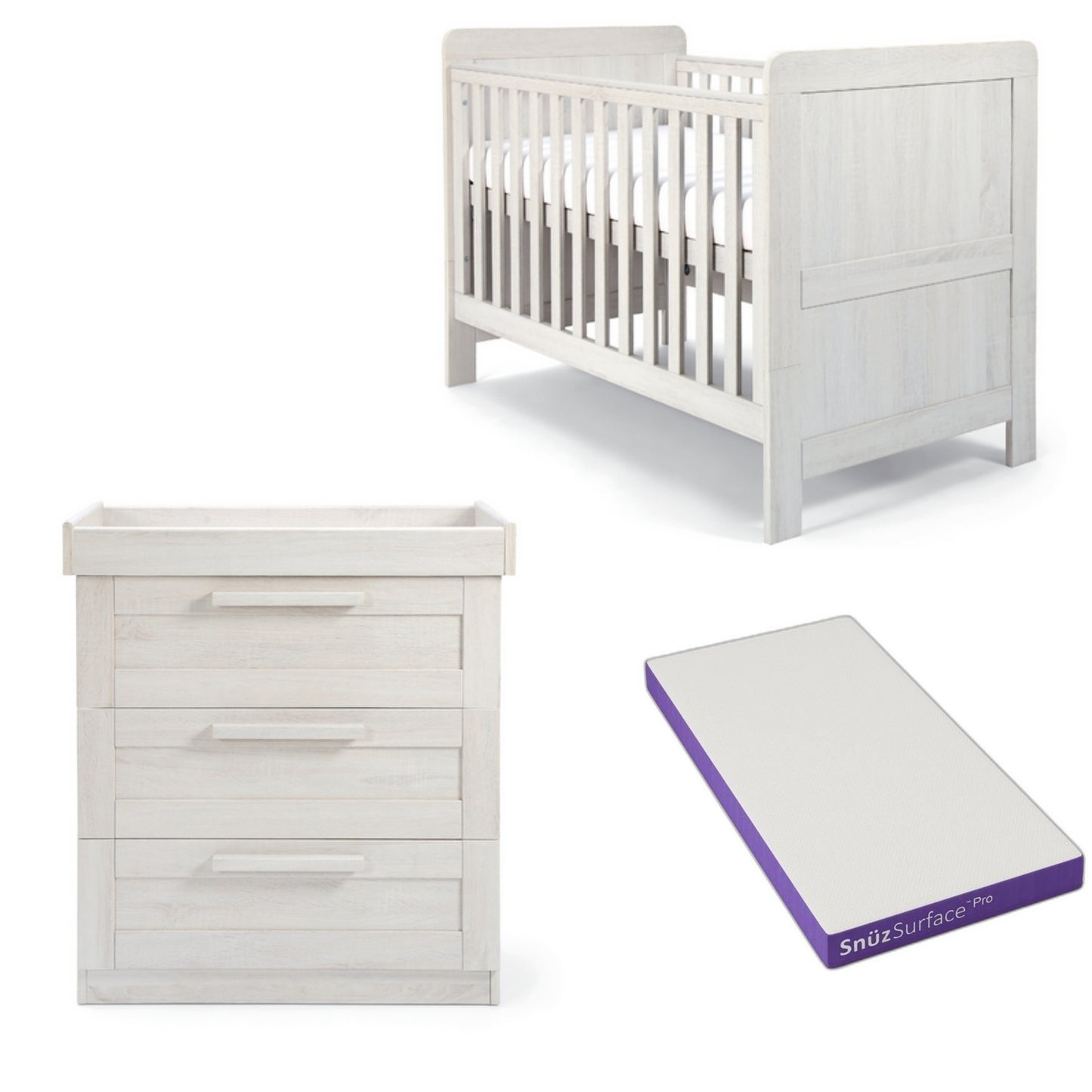 Mamas and Papas 2 piece bundle in nimbus white With SnuzPro Mattress