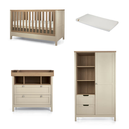 Mamas & Papas harwell 3 piece with cot bed, dresser and wardrobe with CuddleCo Lullaby Mattress