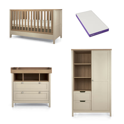 Mamas & Papas harwell 3 piece with cot bed, dresser and wardrobe with SnuzPro Mattress