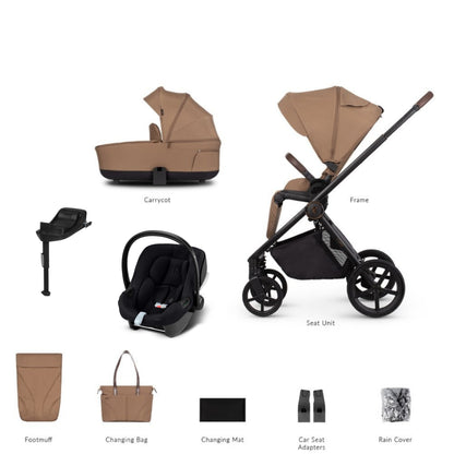 Venicci Claro Caramel bundle showcasing Aton b2 and base with accessories