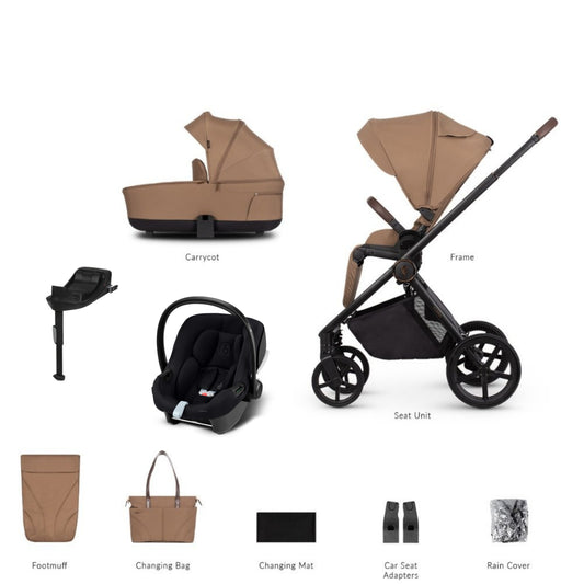 Venicci Claro Caramel bundle showcasing Aton b2 and base with accessories