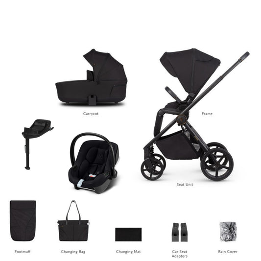 Venicci Claro Noir bundle showcasing Aton b2 and base with accessories
