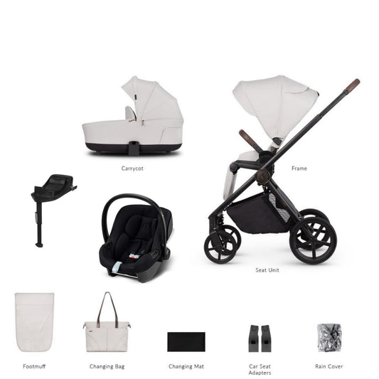 Venicci Claro Vanilla bundle showcasing Aton b2 and base with accessories