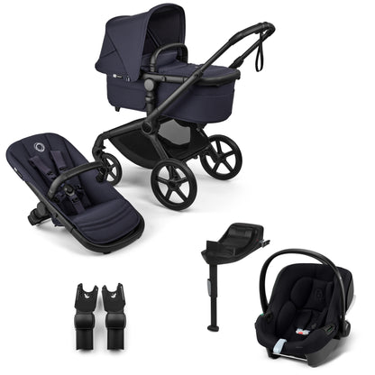 Bugaboo Fox 5 in deep indigo complete, with aton B2 car seat and base.
