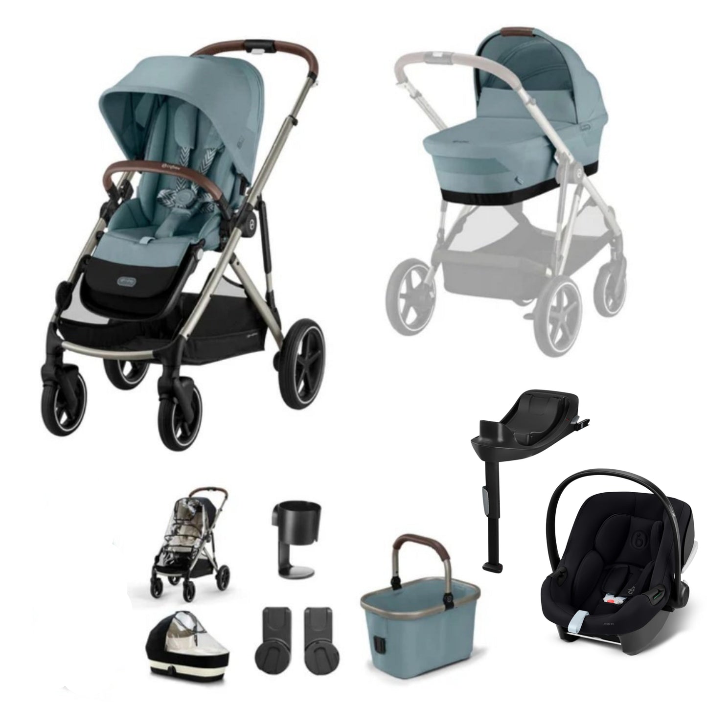 Cybex Gazelle travel system in stormy blue with aton b2 car seat and isofix base, but no footmuff.
