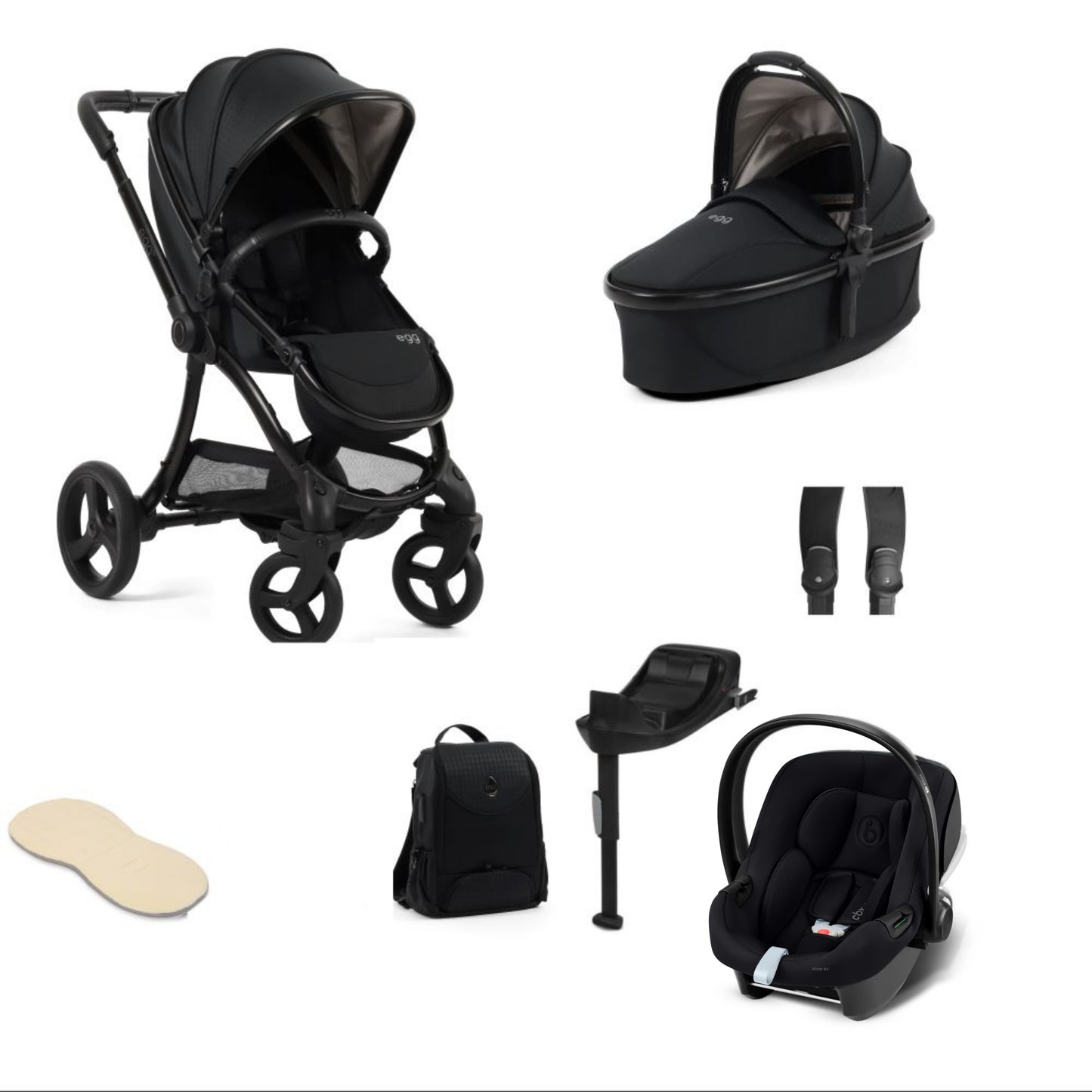 Egg 3 stroller in Houndstooth black including an aton b2 car seat and base