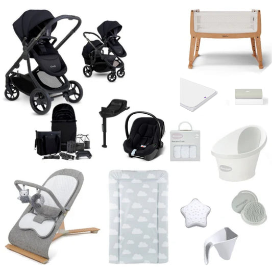 iCandy Orange 4 Pushchair & carrycot in Black, complete with all babies essential including car seat, crib, bath and bath time accessories.