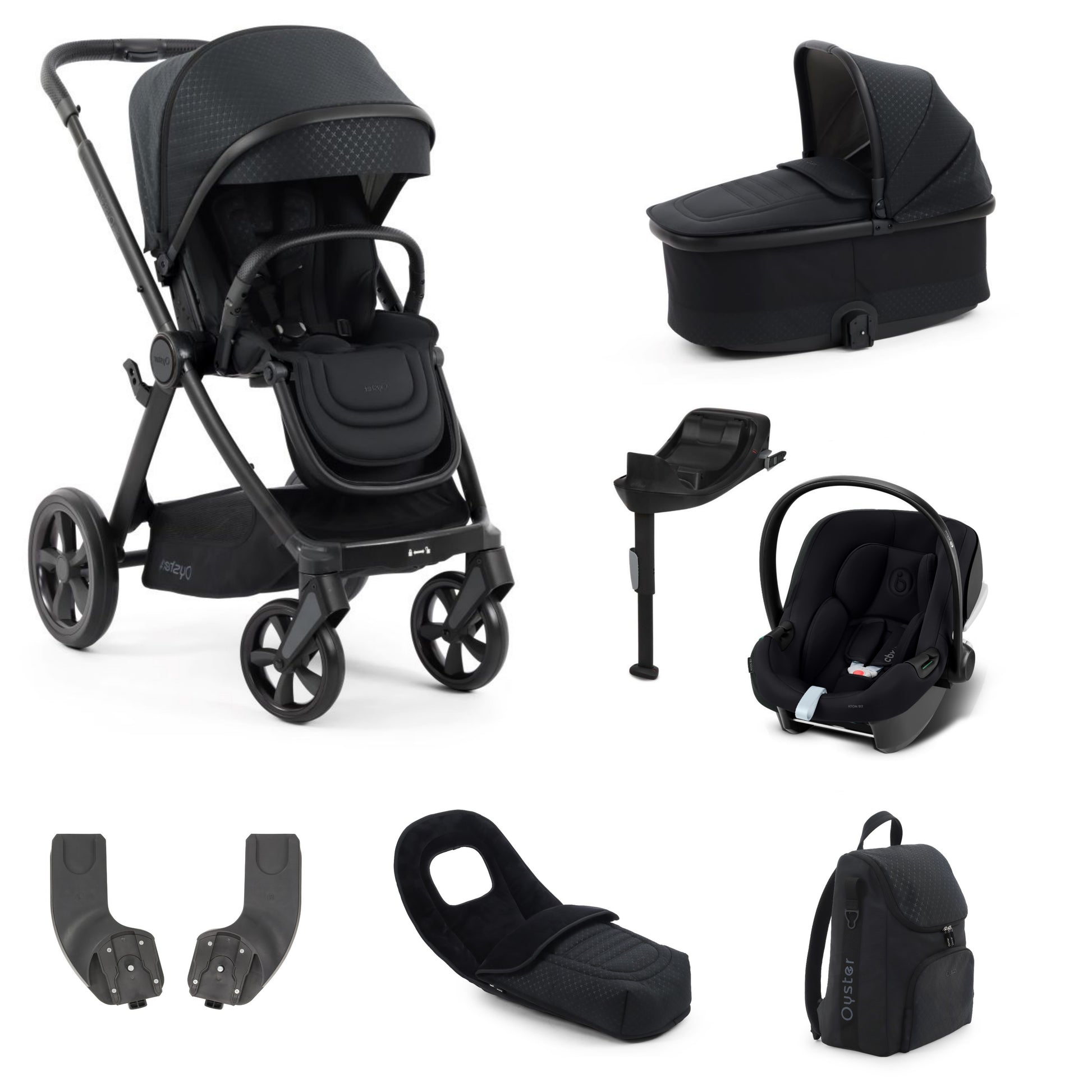 Oyster 4 Stroller Raven with carrycot and aton b2 car seat