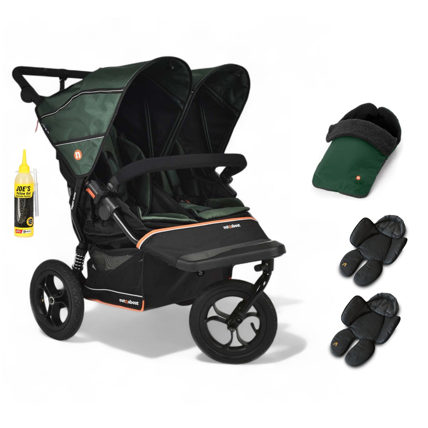 Out n About Nipper V6 Double Sycamore Green + Joes Yellow Gel Tyre Sealant