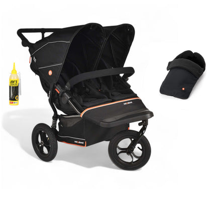 Out N About double nipper v6  in summit black with 1 footmuff