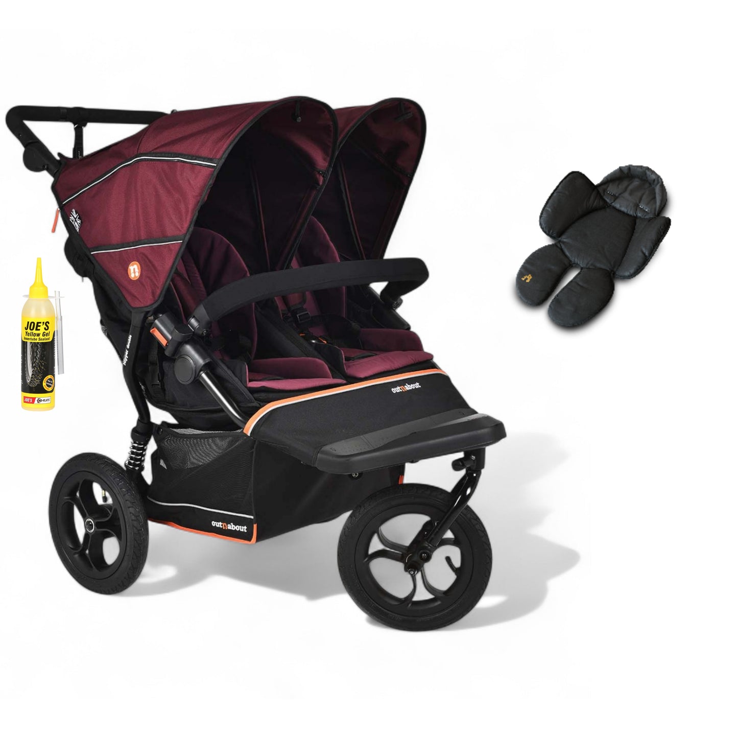 Out N About double nipper v6  in Bramble Berry red with 1 Newborn insert