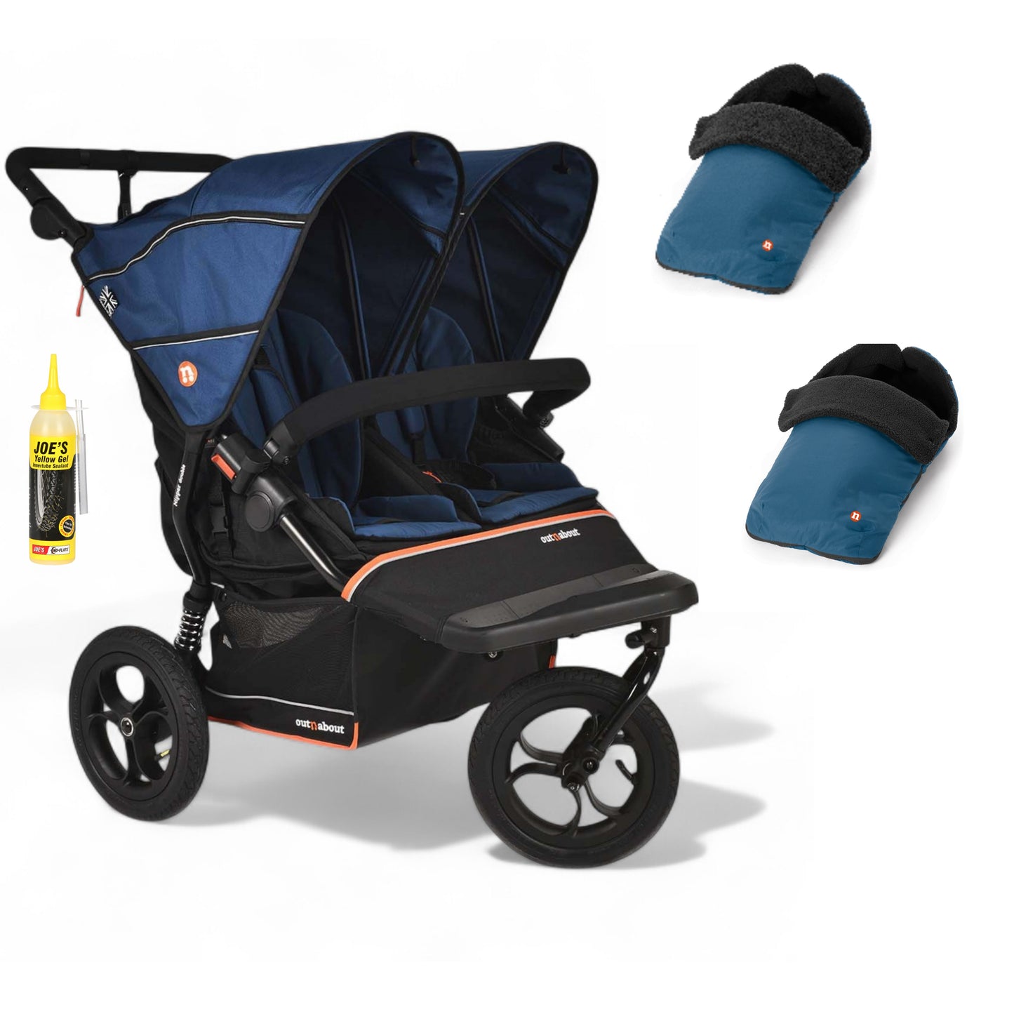 Out N About double nipper v6  in highland blue with 2 footmuffs