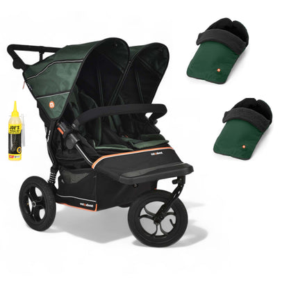 Out N About double nipper v6  sycamore green with 2 footmuffs 