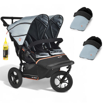 Out N About double nipper v6  in rocksalt grey with 2 footmuffs 
