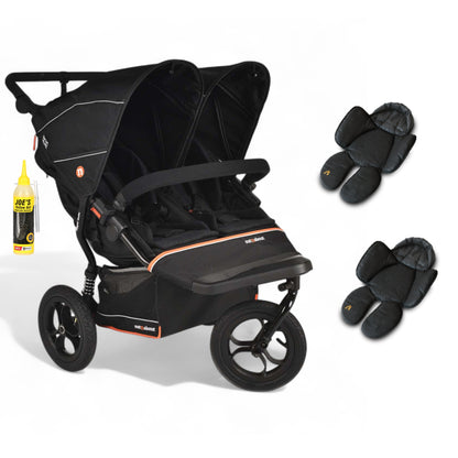 Out N About double nipper v6  in summit black with 2 newborn inserts.