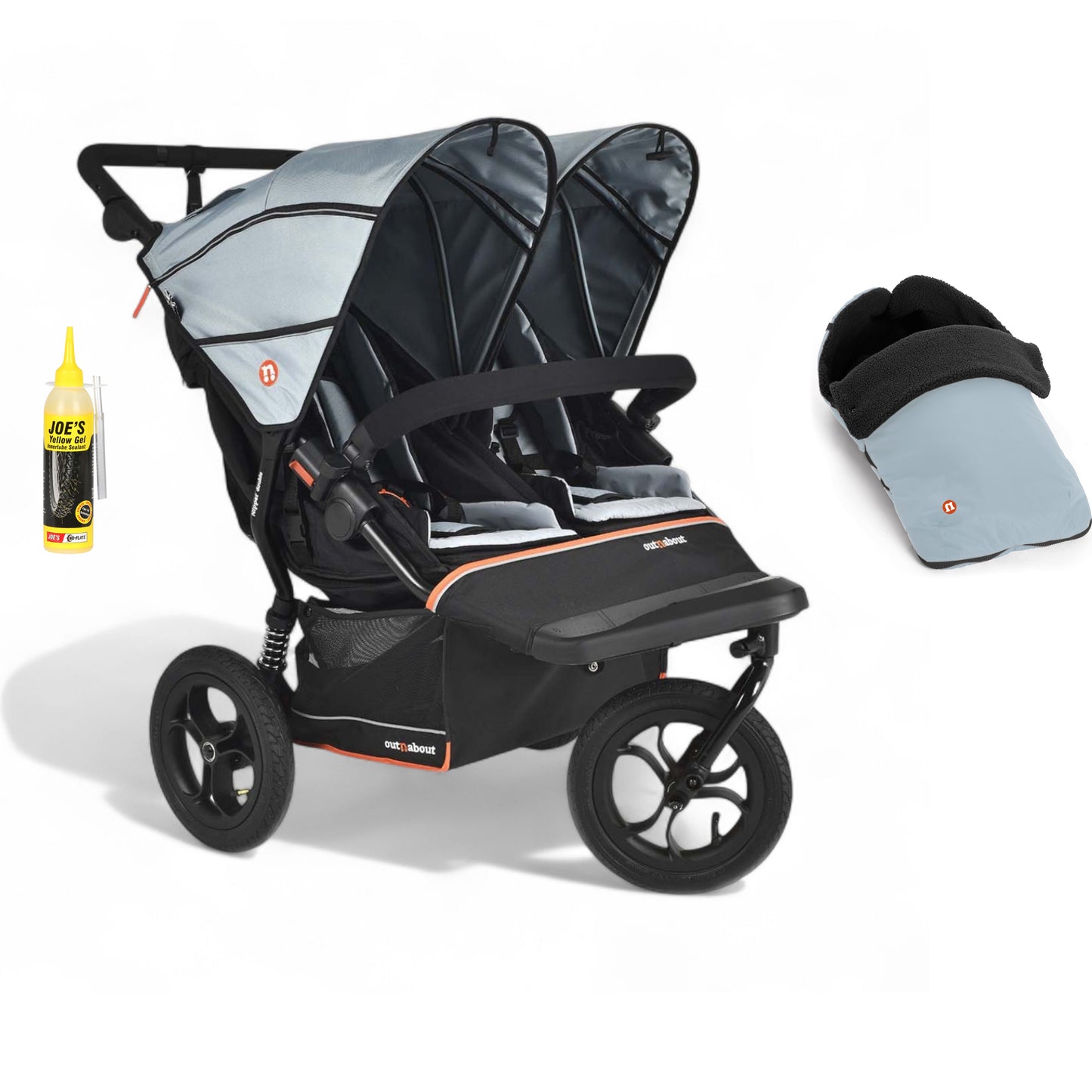 Out N About double nipper v6  in rocksalt grey with 1 footmuff