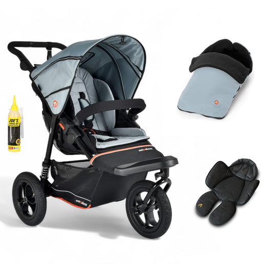 Out N About single V6 nipper in rocksalt grey with footmuff and newborn insert