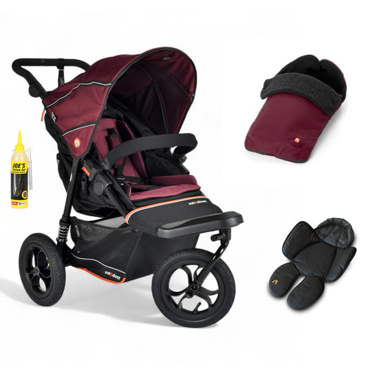 Out N About single V6 nipper in brambleberry red with footmuff and newborn insert