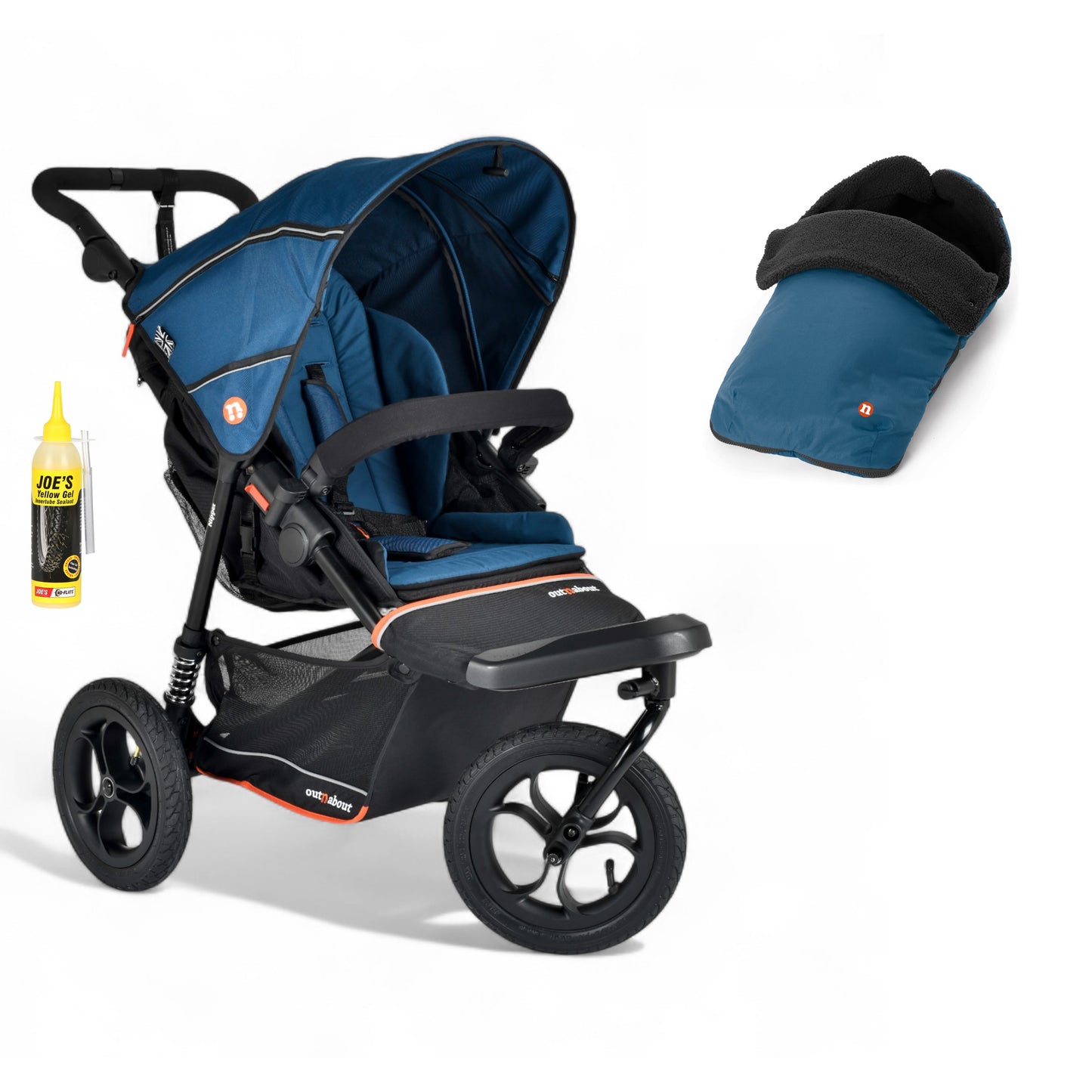 Out N About single V6 nipper in highland blue with footmuff 
