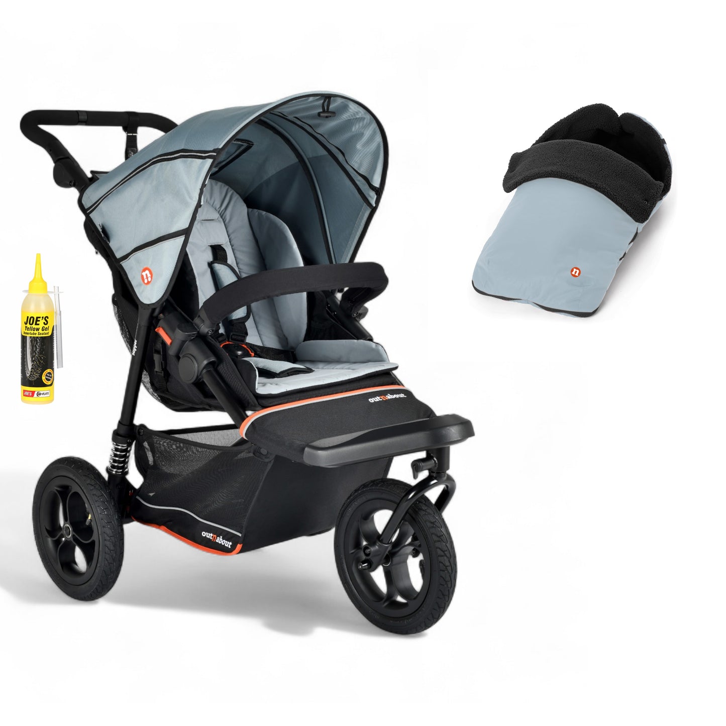 Out N About single V6 nipper in rocksalt grey with footmuff