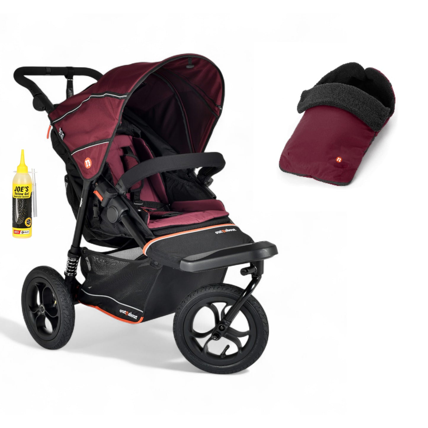 Out N About single V6 nipper in brambleberry red with footmuff 