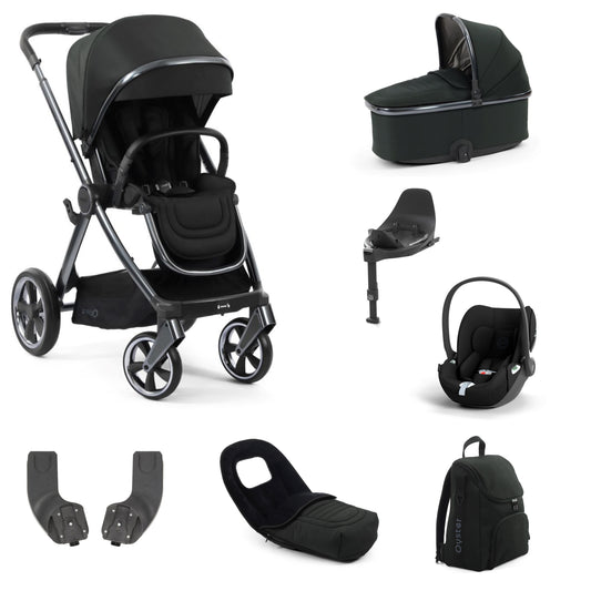 Oyster 4 Stroller in Black Olive with accessories, carrycot and cloud t and base