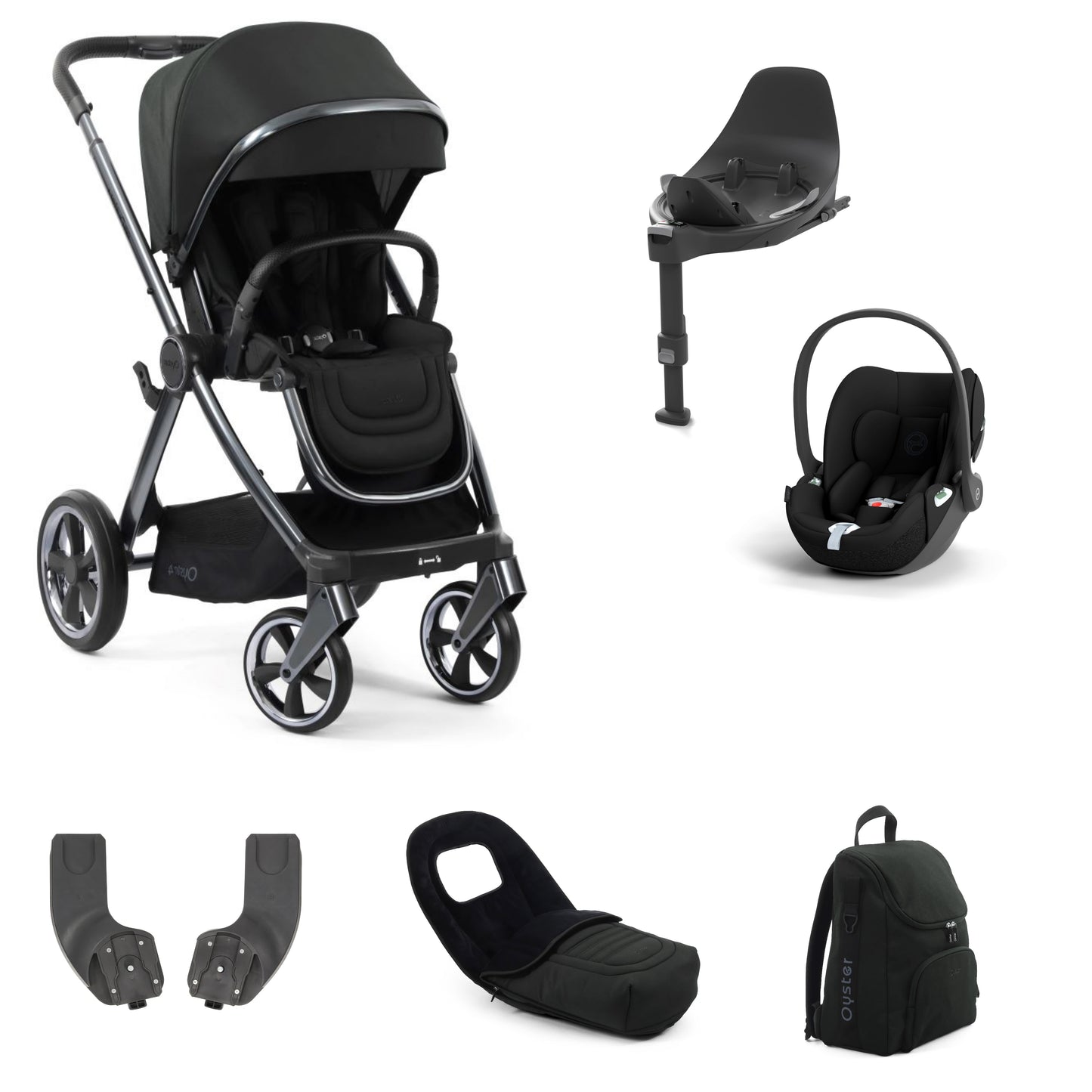 Oyster 4 Stroller in Black Olive with accessories, cloud t and base