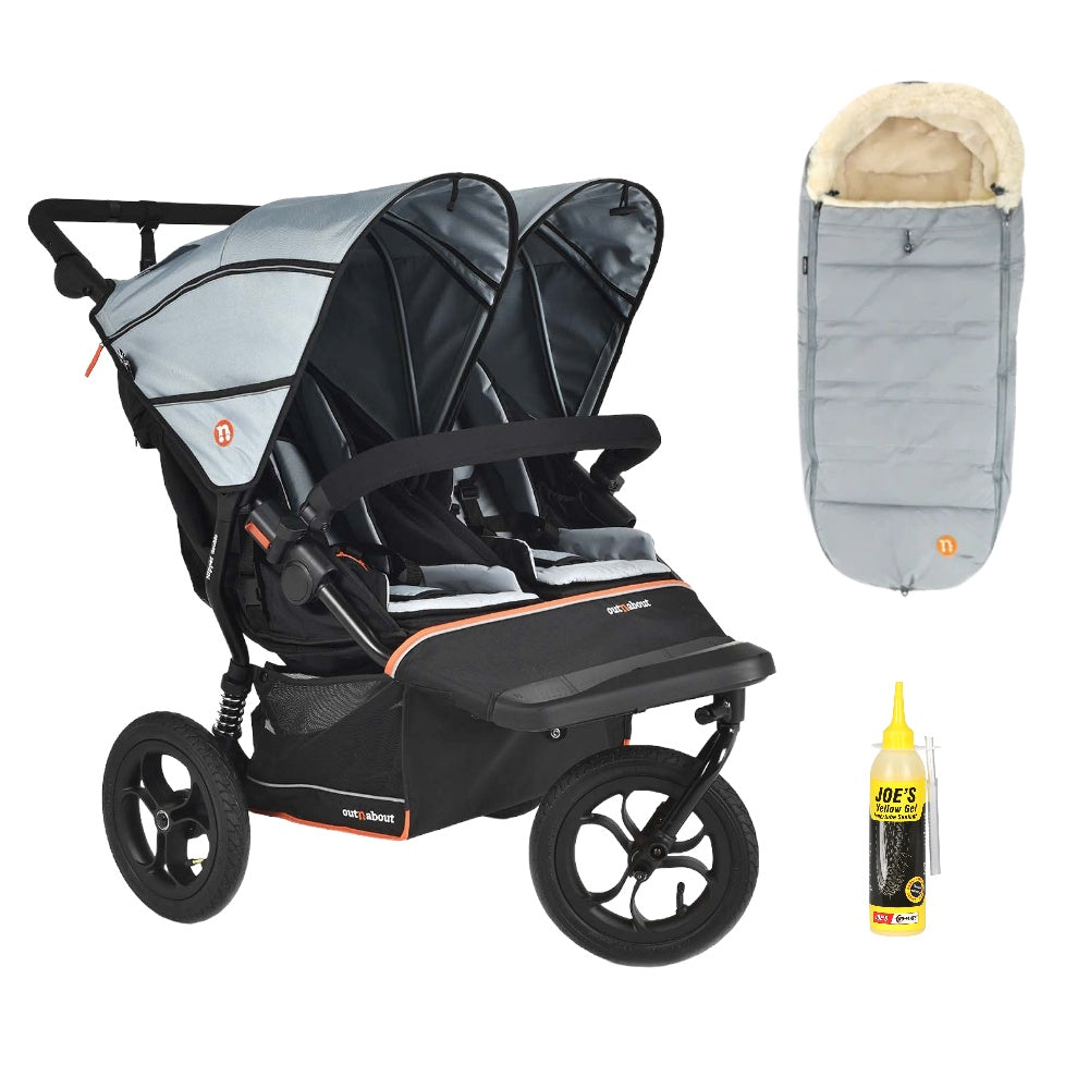 Out N About double nipper v6  in rocksalt grey with 1 footmuff