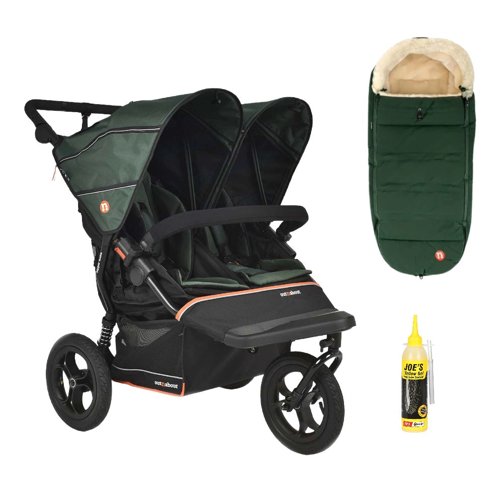 Out N About double nipper v6  sycamore green with 1 footmuff