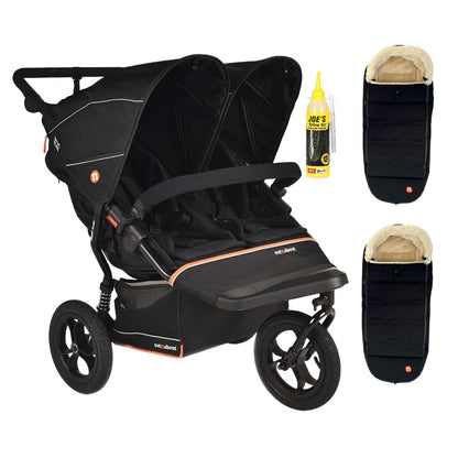 Out N About double nipper v6  in summit black with 2 footmuffs