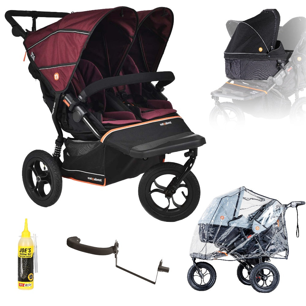 Out n About Nipper V6 Double Newborn and Toddler Bundle in Bramble berry red