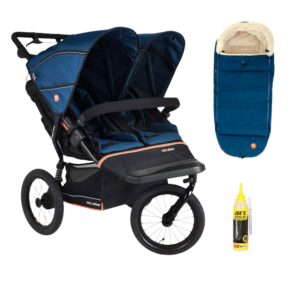 Out n About Nipper PLUS V6 Double in Highland Blue colour way with 1 footmuff.
