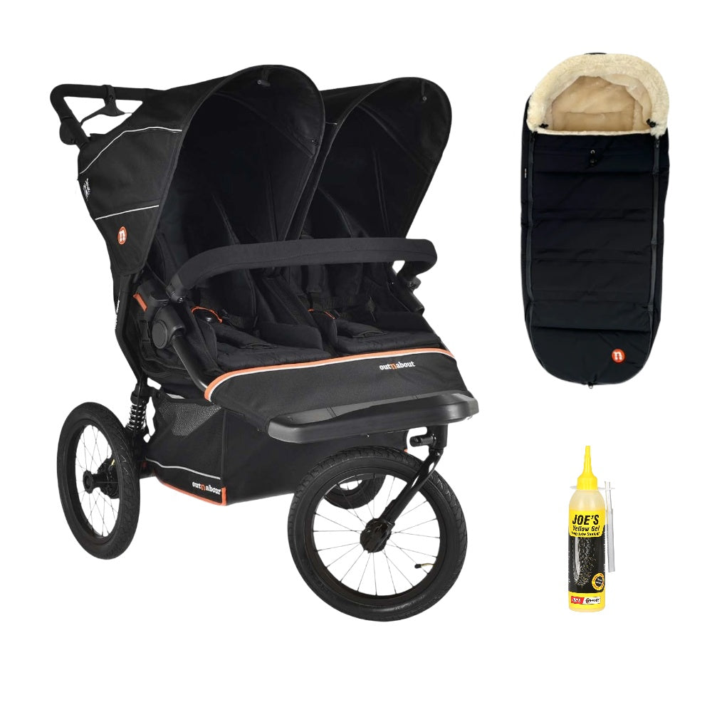 Out n About Nipper PLUS V6 Double in Summit Black colour way with 1 footmuff.