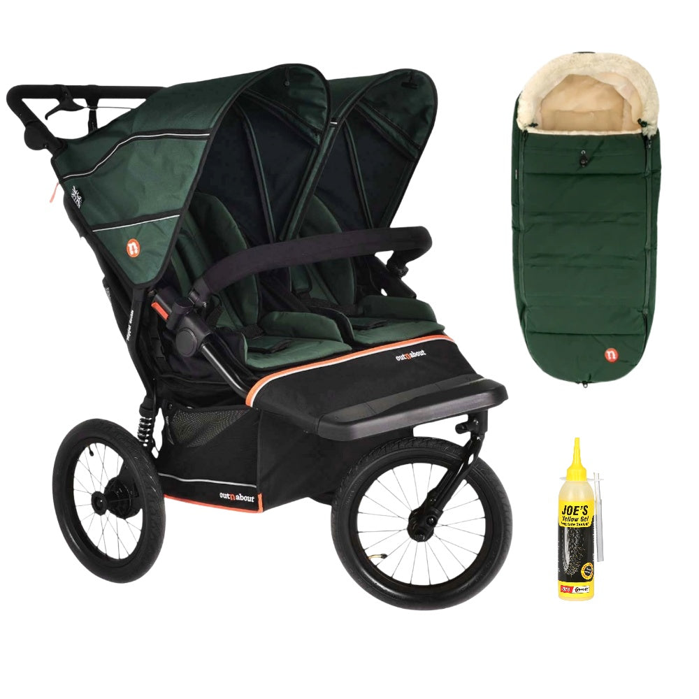 Out n About Nipper PLUS V6 Double in Sycamore Green colour way with 1 footmuff.