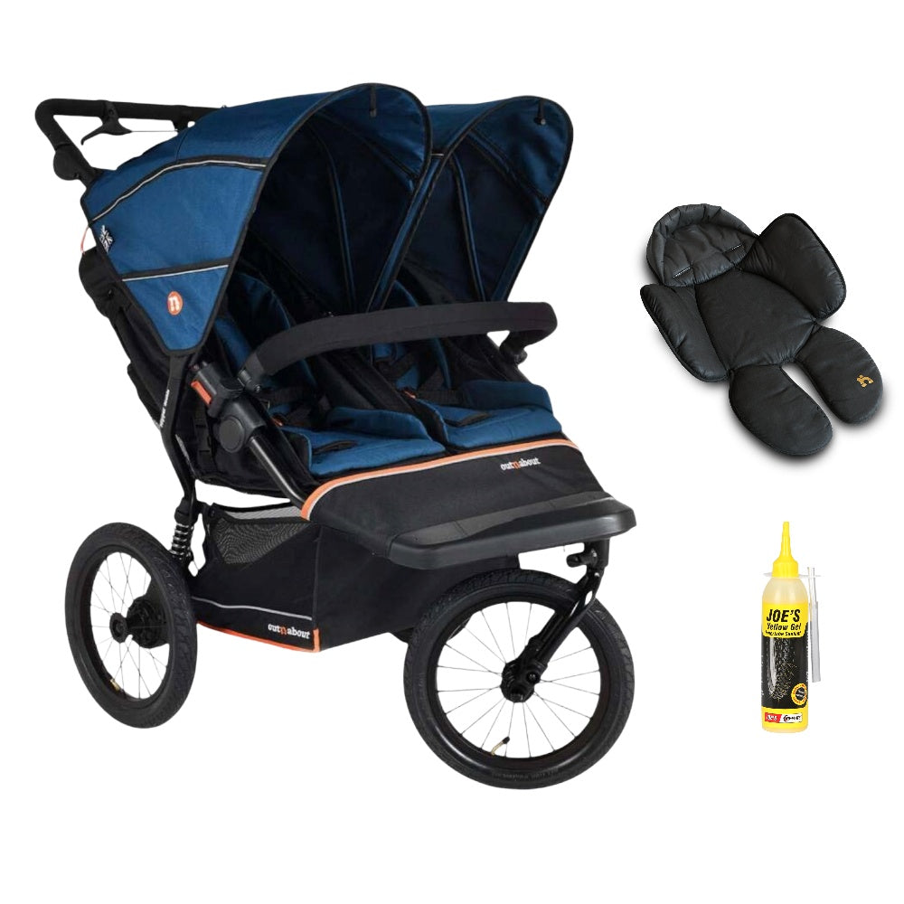 Out n About Nipper PLUS V6 Double in Highland Blue colour way with 1 newborn insert.