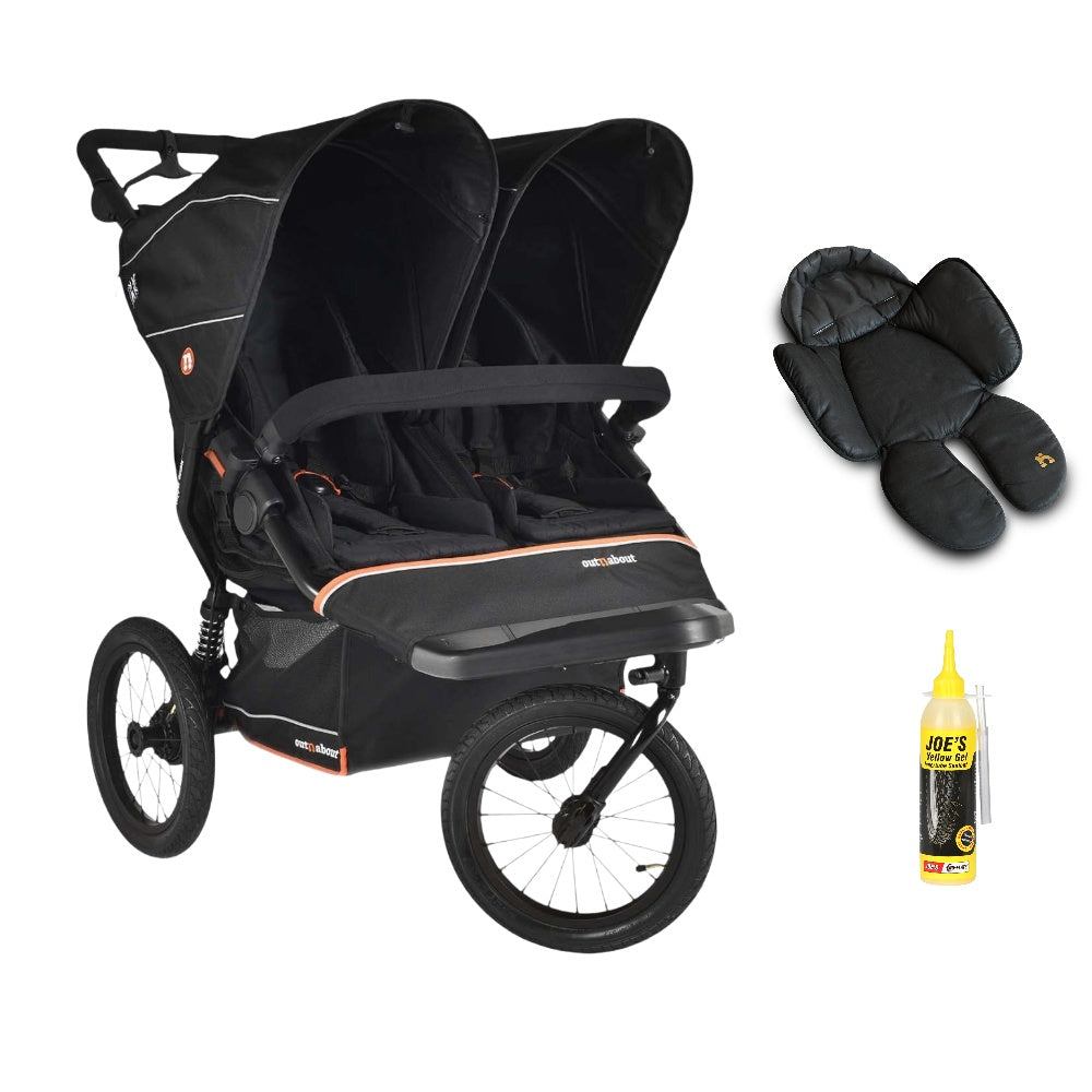 Out n About Nipper PLUS V6 Double in Summit Black colour way with 1 newborn insert.