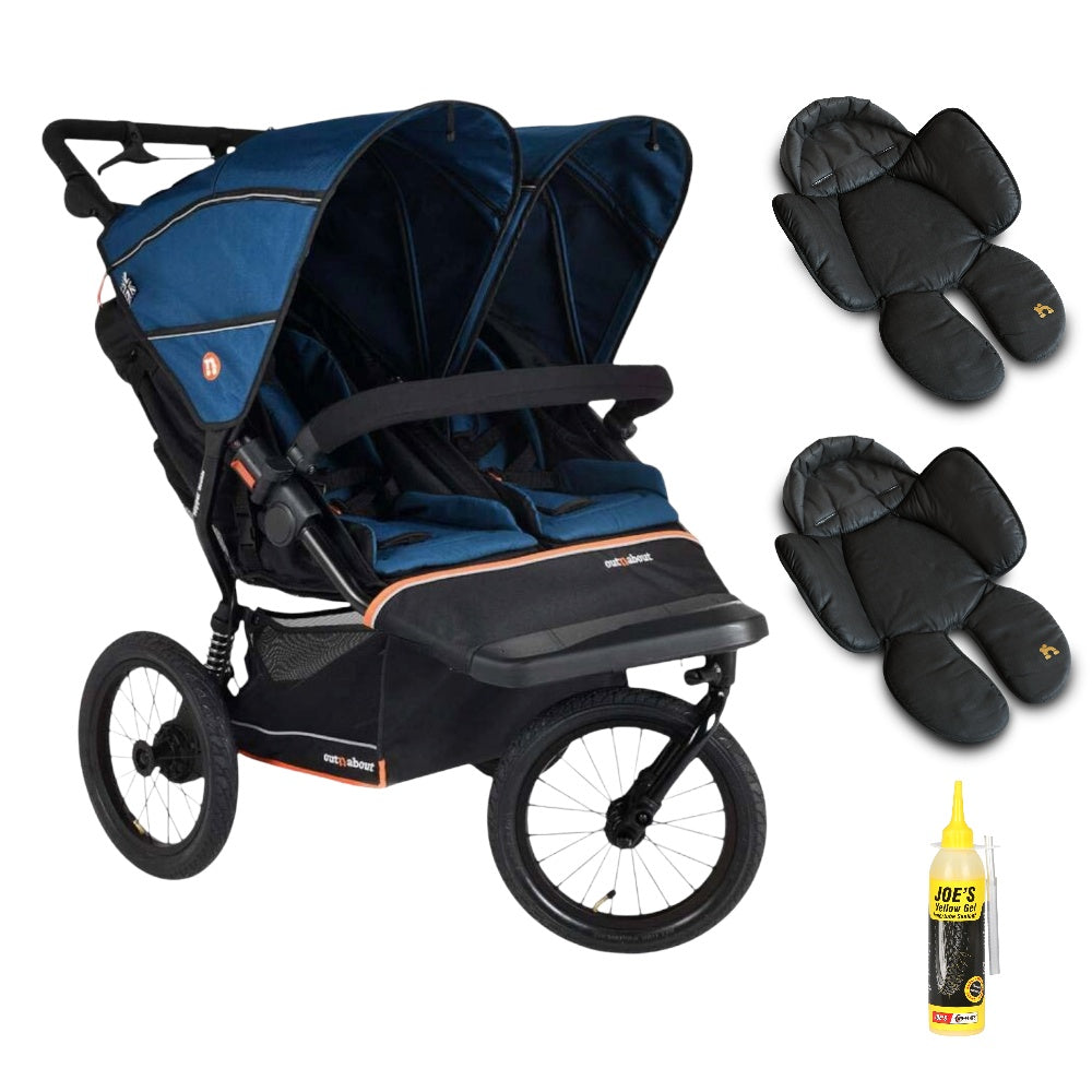 Out n About Nipper PLUS V6 Double in Highland Blue colour way with 2 newborn inserts.