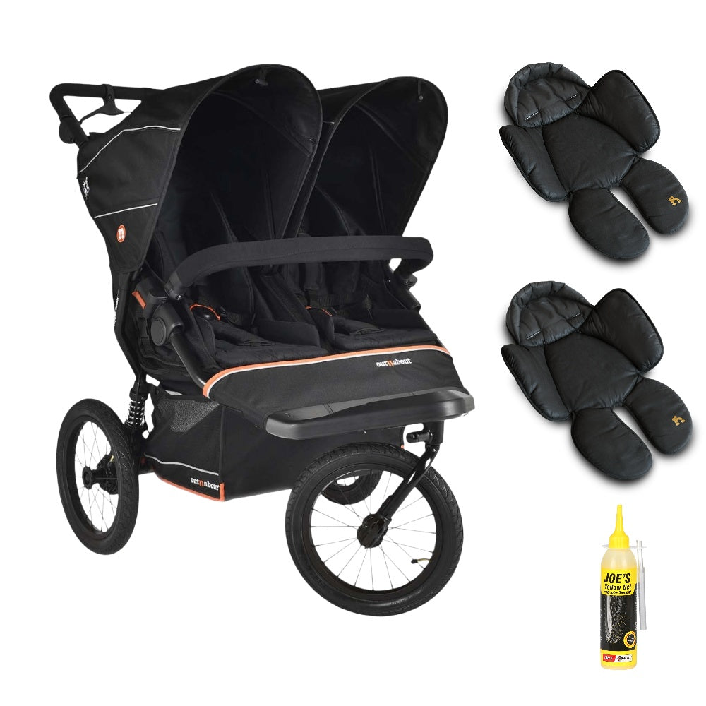 Out n About Nipper PLUS V6 Double in Summit Black colour way with 2 newborn inserts.