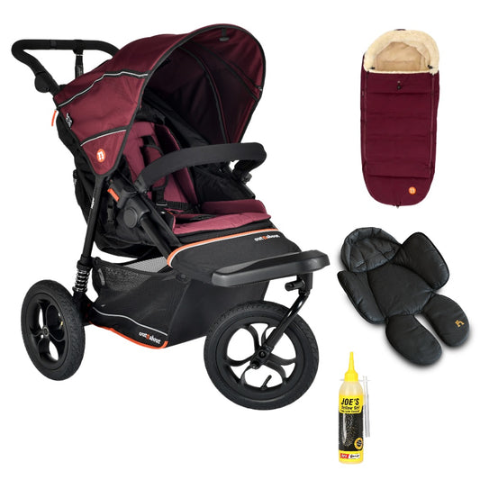 Out N About single V6 nipper in brambleberry red with footmuff and newborn insert